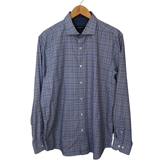 Bugatchi‎ Classic Fit Shirt Blue Floral Long Sleeve Button Up Large Cotton Flip - Picture 1 of 9